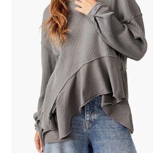 We the Free Vada Asymmetric Waffle Knit Peplum Top